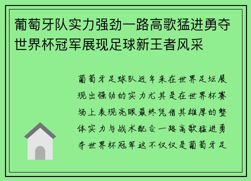 葡萄牙队实力强劲一路高歌猛进勇夺世界杯冠军展现足球新王者风采