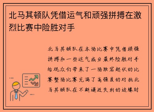 北马其顿队凭借运气和顽强拼搏在激烈比赛中险胜对手