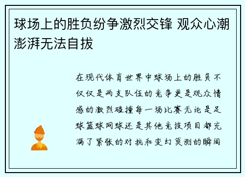 球场上的胜负纷争激烈交锋 观众心潮澎湃无法自拔