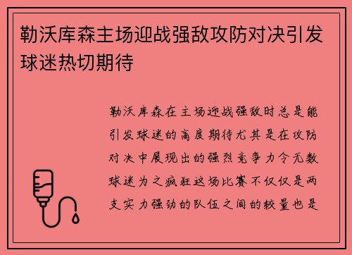 勒沃库森主场迎战强敌攻防对决引发球迷热切期待
